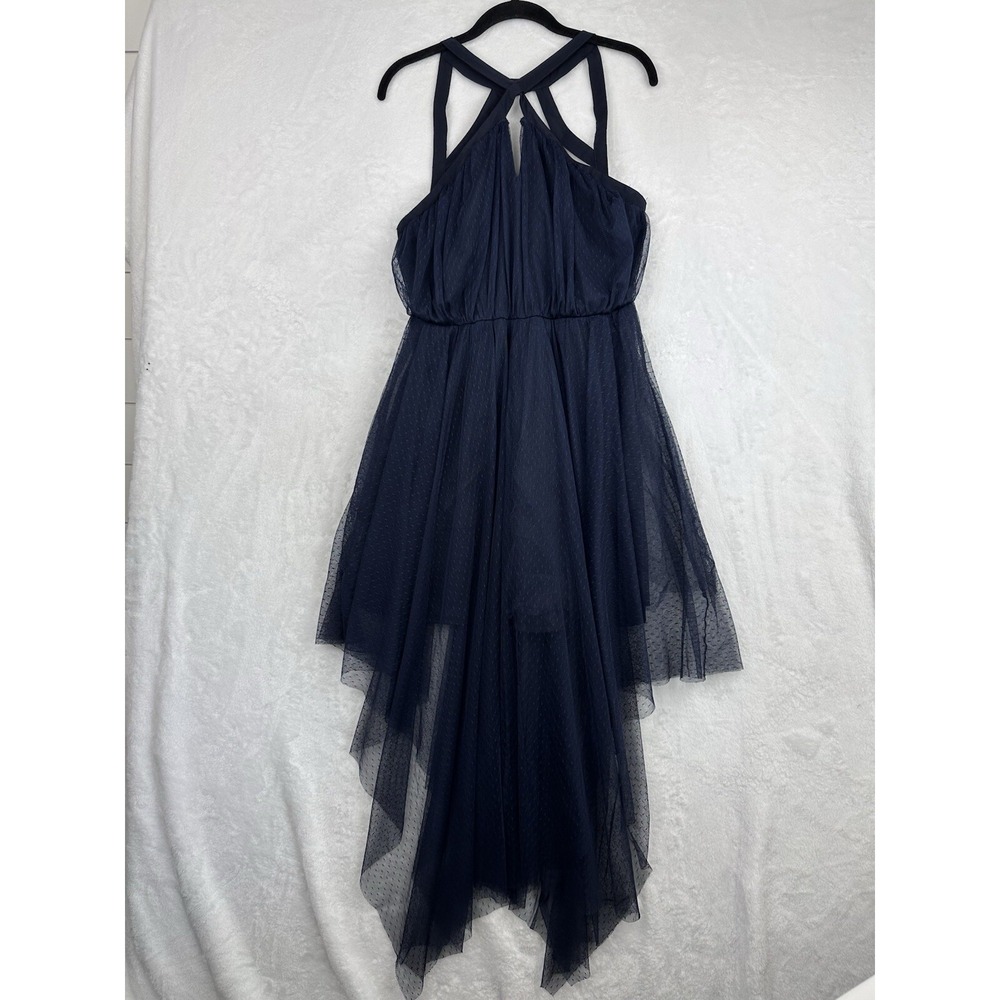 Sparkle & Fade‎ Dress Womens 8 Halter Pleated Navy Blue Maxi Gown Formal